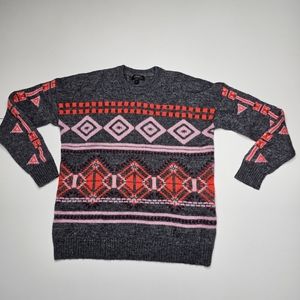 J. Crew Knit Pullover Sweater Crew Neck Geometric Print Gray Size M